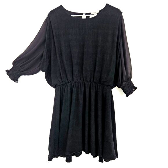 UMGEE Black Mini Dress 3/4 Length Sheer Sleeves Womens MEDIUM (Large possible) - Picture 2 of 6